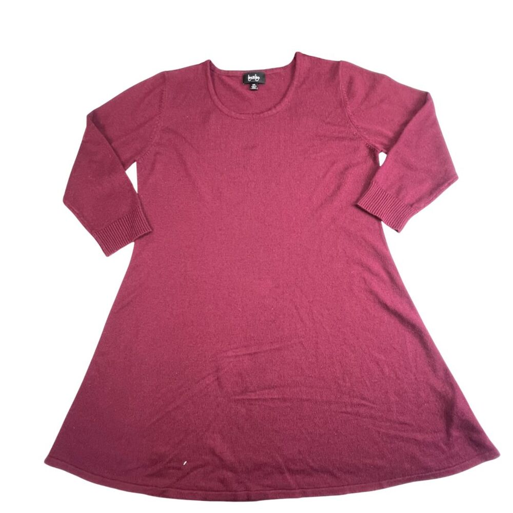 By&By Sweater Dress XXL Burgundy Aline Long Sleeve Ribbed Cuff Minimalist Tunic